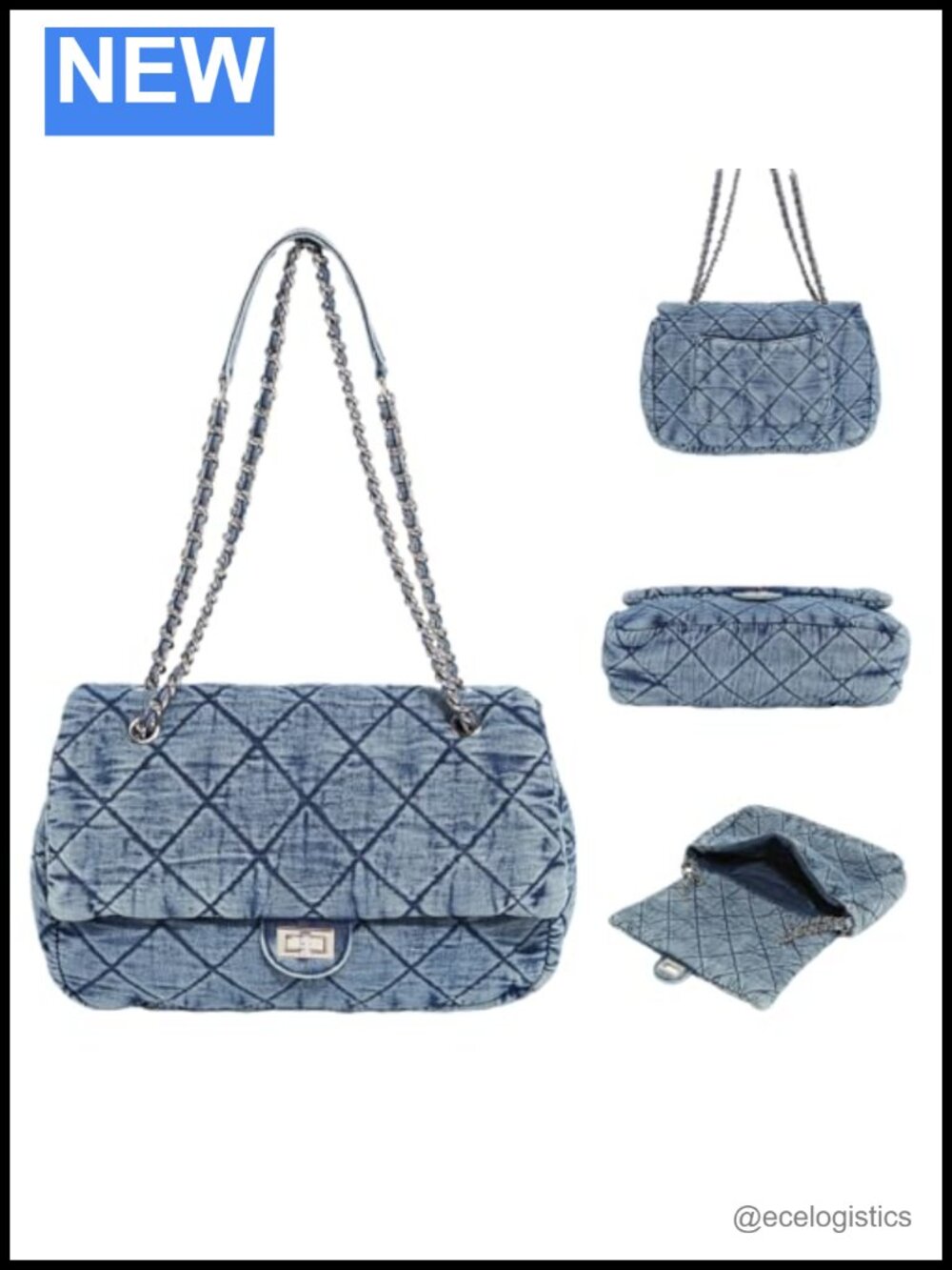 Quilted Denim Tote Bag for Women, Large Capacity Chain Crossbody Shoulder